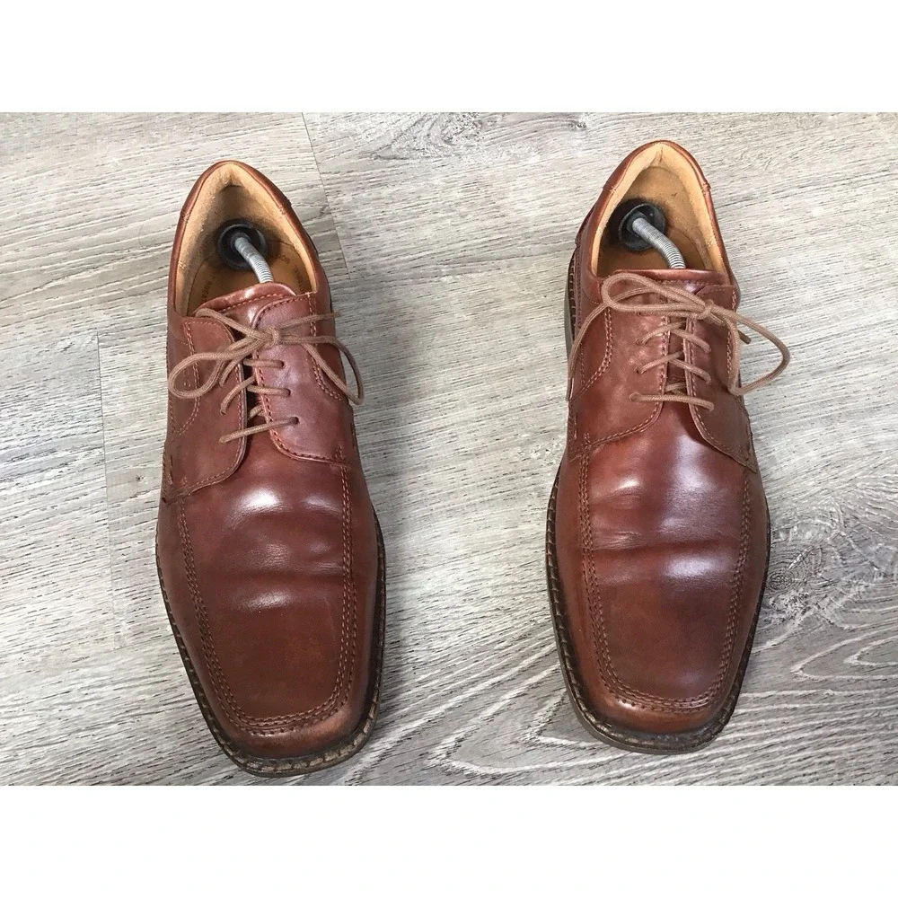 Ecco Helsinki Mens Size EU 47 US 13-13.5 Brown Leather Square Toe Oxfords